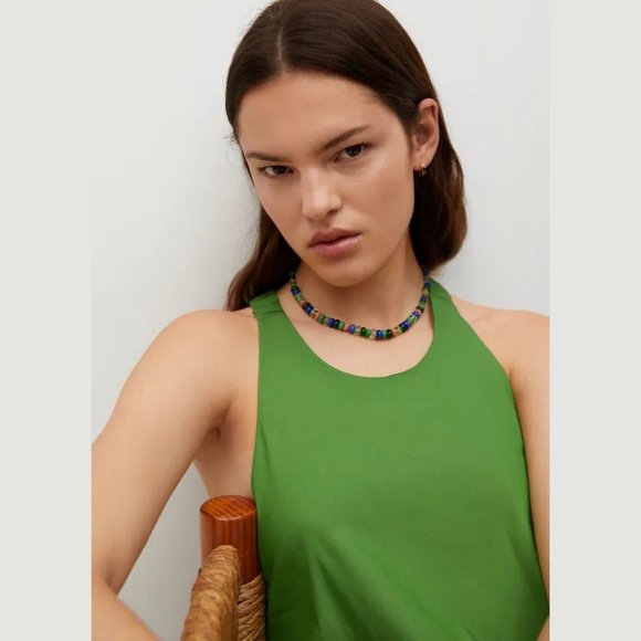 NEW Mango Organic Cotton Cross Over back Strap Green Top, Size M - Picture 4 of 16